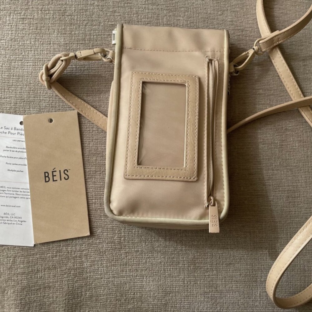 BEIS The ID Crossbody Bag Beige Adjustable Strap Travel Purse Pre-owned w/ Tags